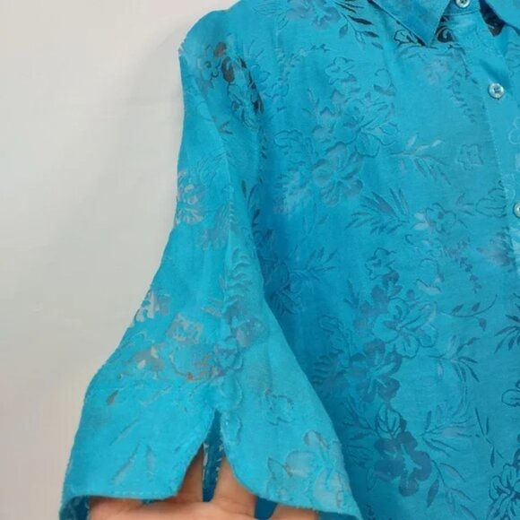 Salon Studio 2 Pieces Set Blue Abstract Floral Button Down Top Blouse Size L - Picture 8 of 13